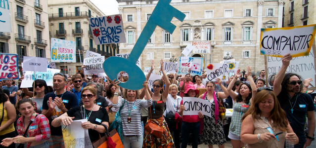 Protesta de anfitriones de Airbnb en Barcelona